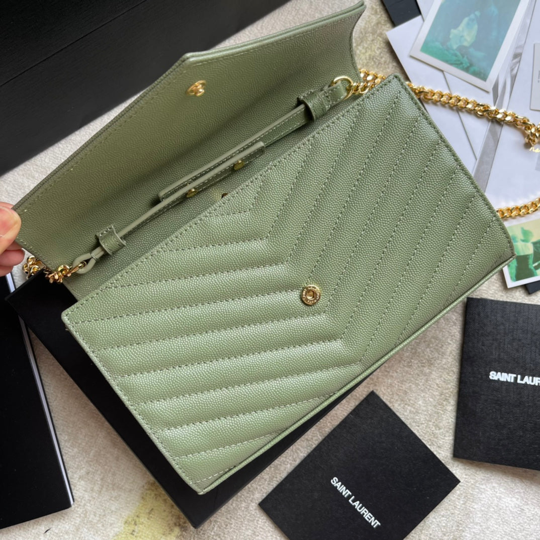 YS-L360452 shoulder bag green Leather golden color