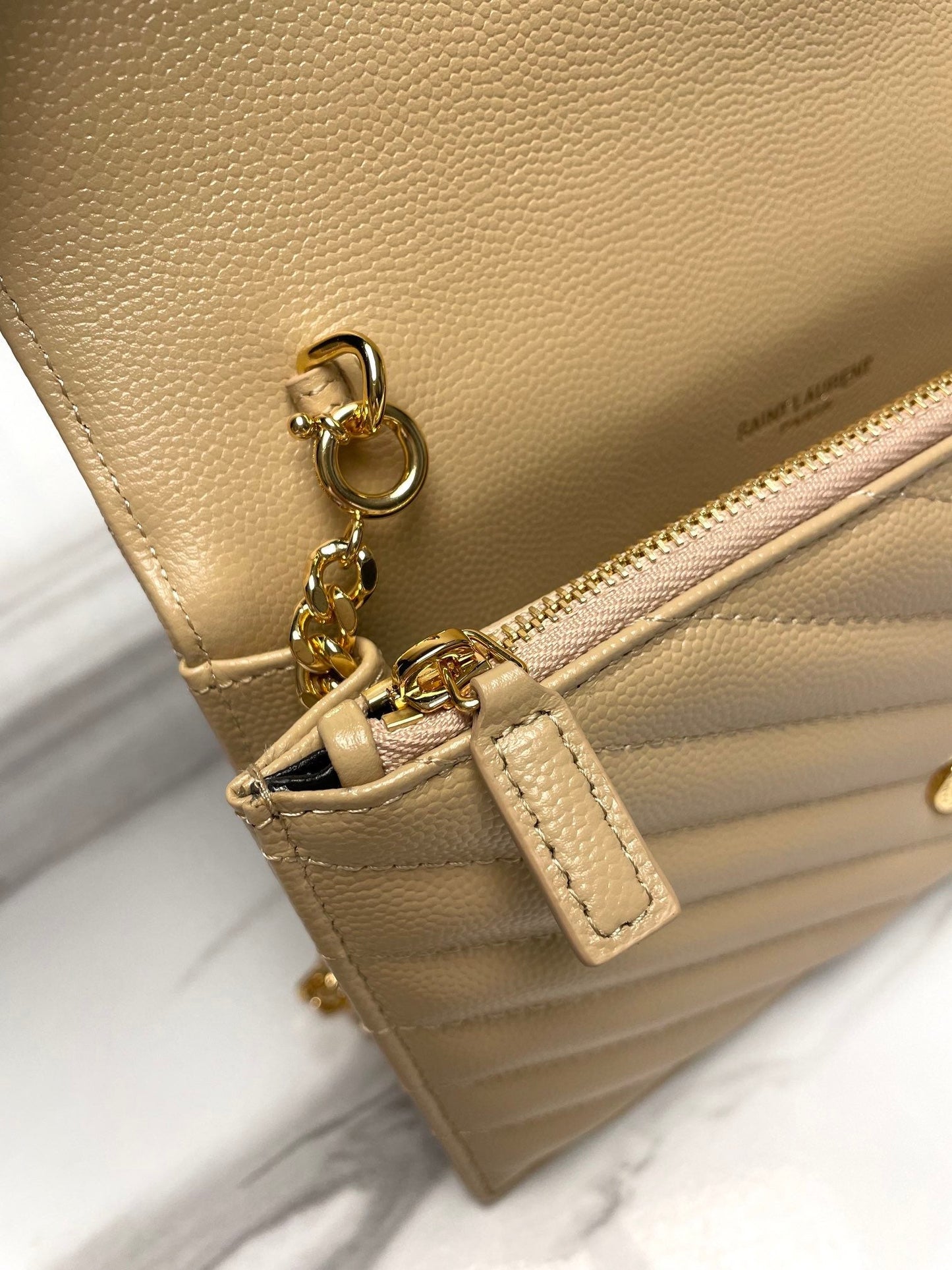 Saint Laurent APRICOT GOLD HARDWARE ENVELOPE SMALL BAG IN MIX MATELASSÉ GRAIN DE POUDRE EMBOSSED LEATHER 393953