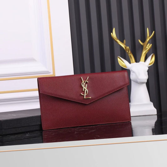 YS-L565739 Clutch bag red metallic silver Leather Free shipping