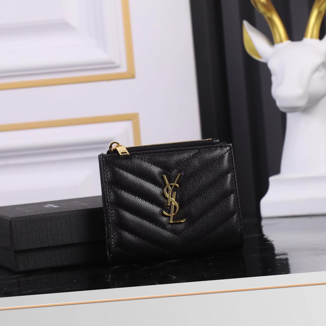 YS-L517045 wallet black golden color Leather Free shipping