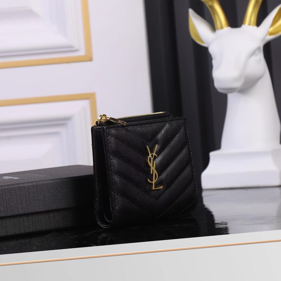 YS-L517045 wallet black golden color Leather Free shipping