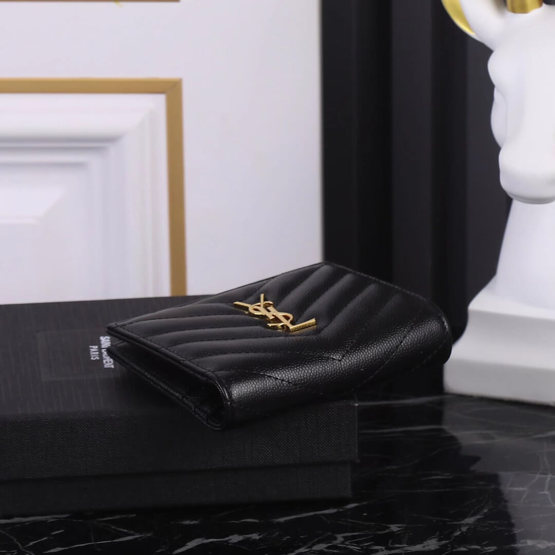 YS-L517045 wallet black golden color Leather Free shipping