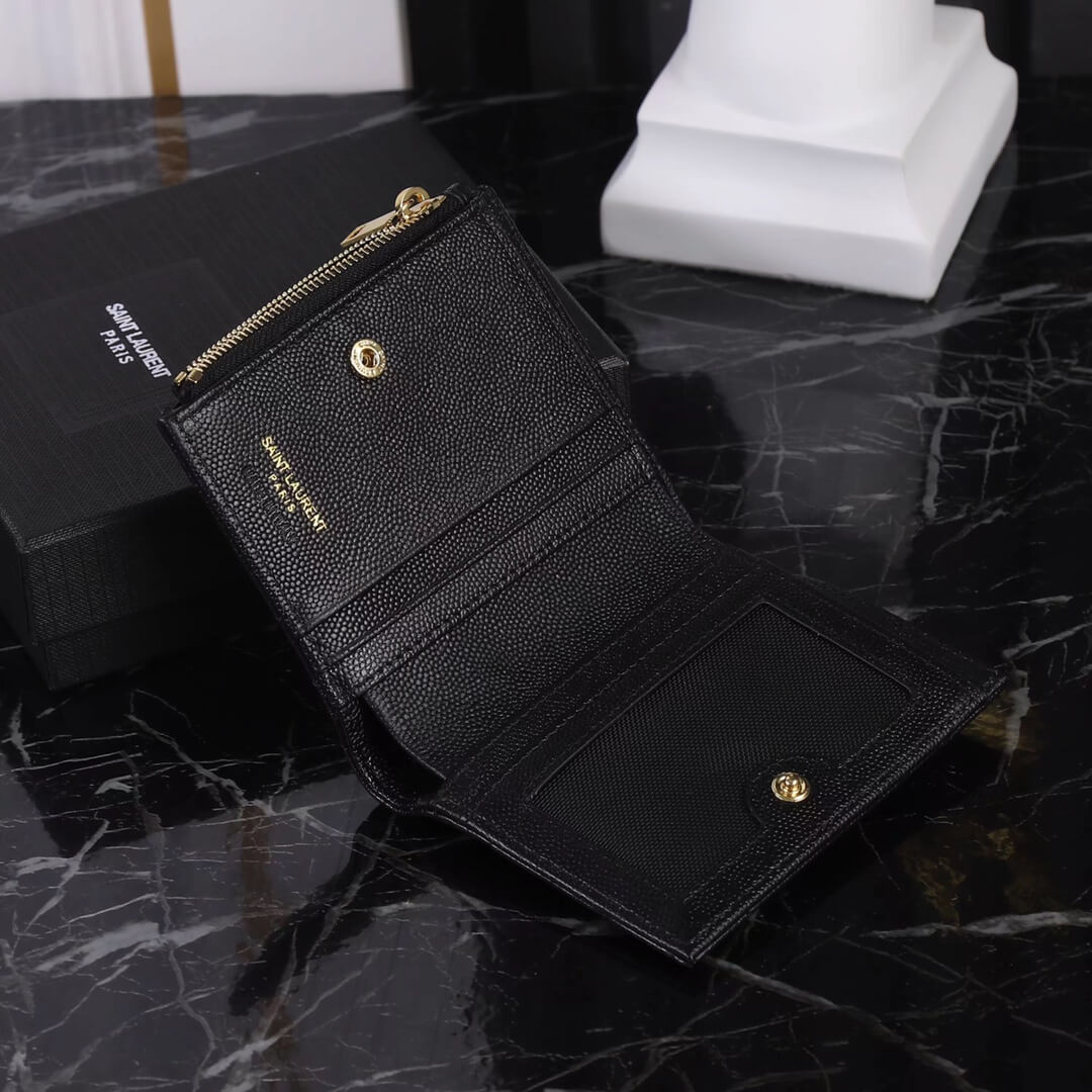 YS-L517045 wallet black golden color Leather Free shipping