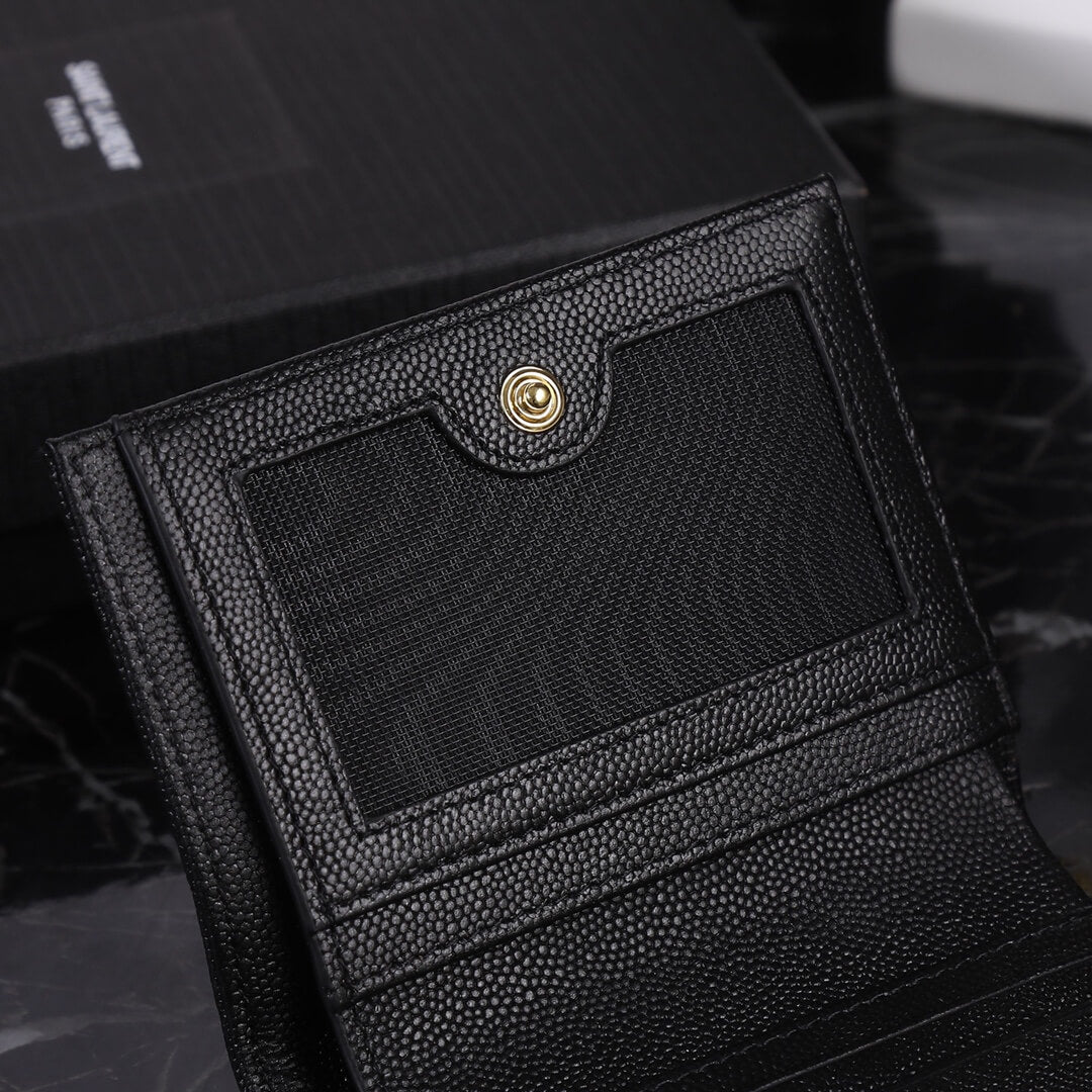 YS-L517045 wallet black golden color Leather Free shipping