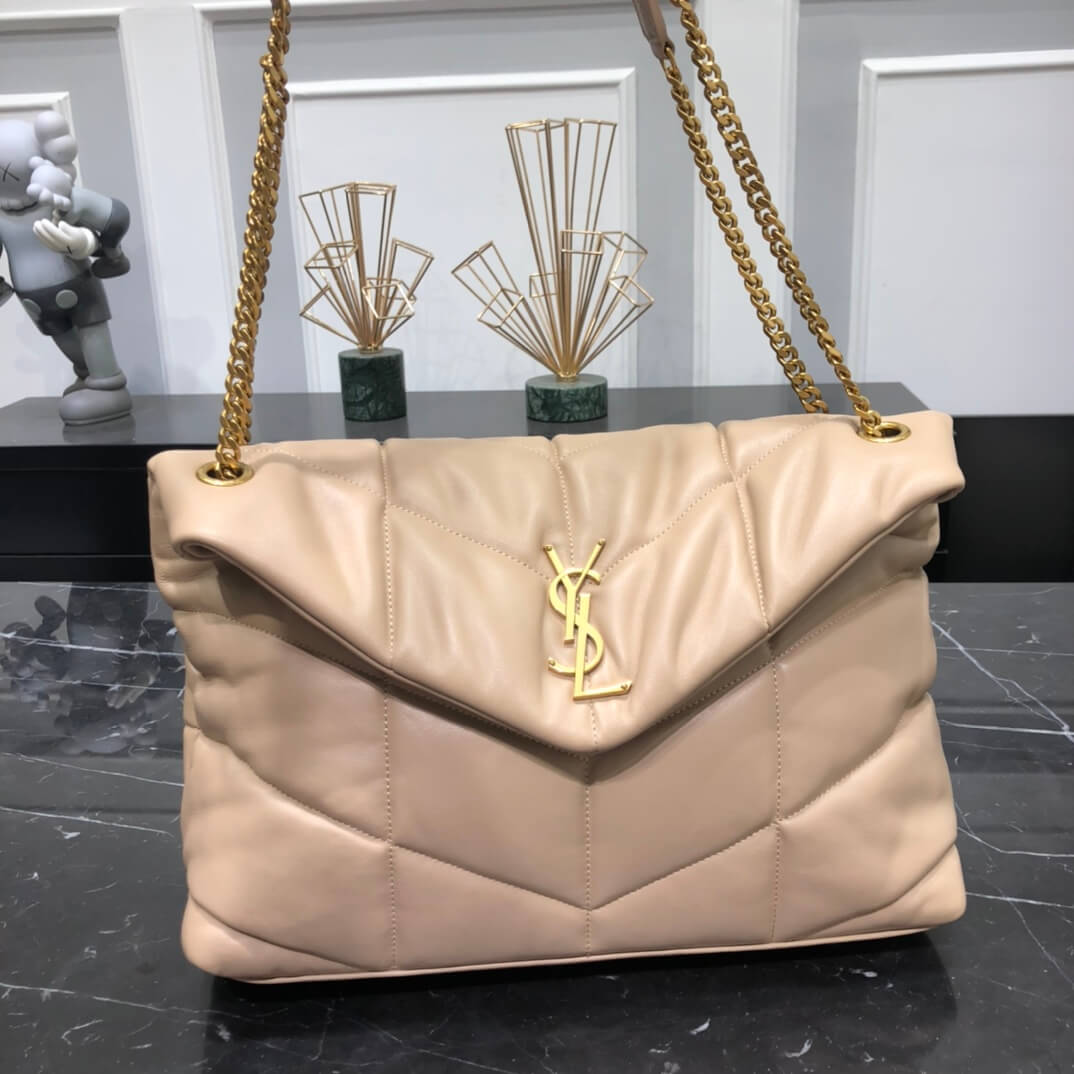 YSL 577475 LOULOU PUFFER calfskin apricot Gold hardware 35cm