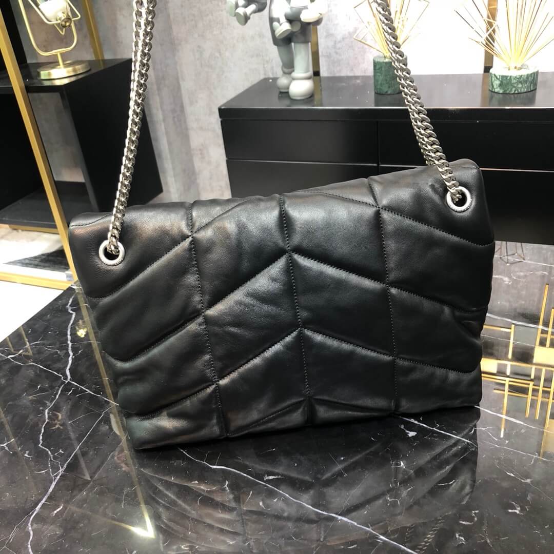 YSL 577475 LOULOU PUFFER calfskin black Silver hardware 35cm