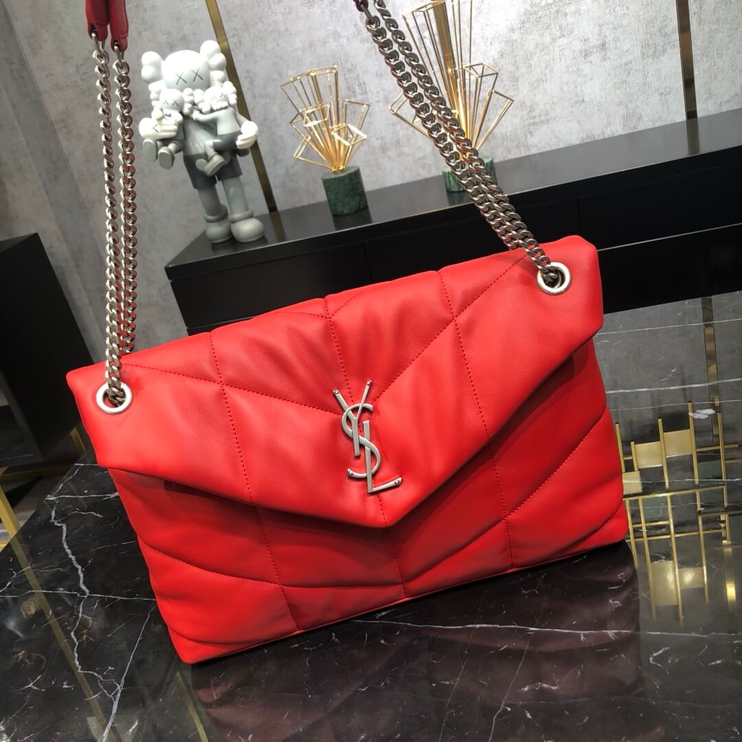 YSL 577475 LOULOU PUFFER calfskin red Silver hardware 35cm