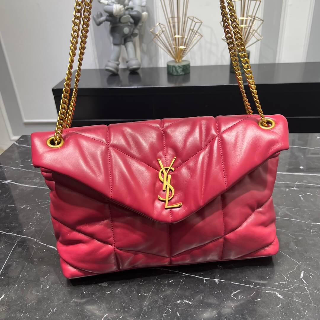 YSL 577475 LOULOU PUFFER calfskin red/Gold hardware 35cm