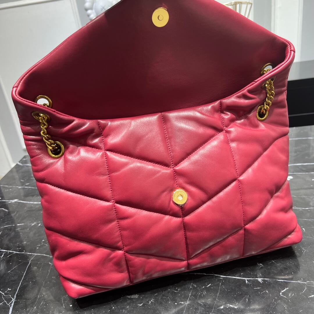 YSL 577475 LOULOU PUFFER calfskin red Silver hardware 35cm