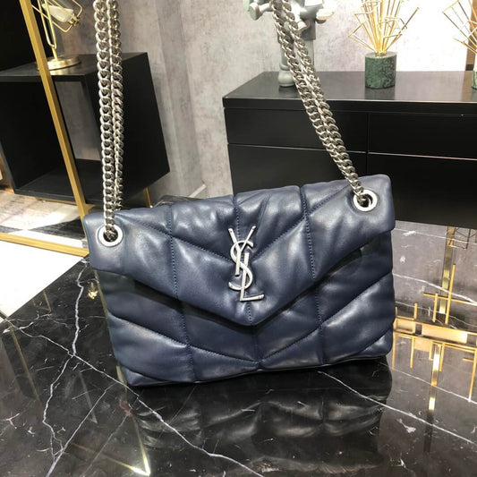 YSL 577476 cross body bags shoulder bag calfskin blue Silver hardware 29cm