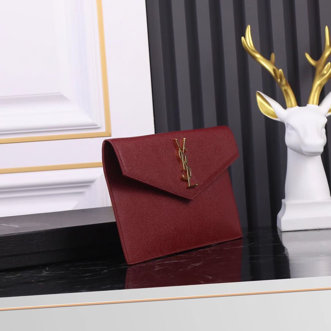 YS-L565739 Clutch bag red metallic silver Leather Free shipping