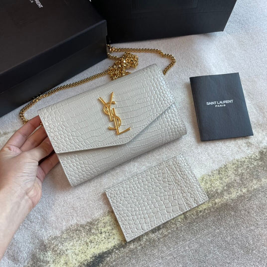 YS-L607788 shoulder bag dirty white Leather golden color Crocodile pattern