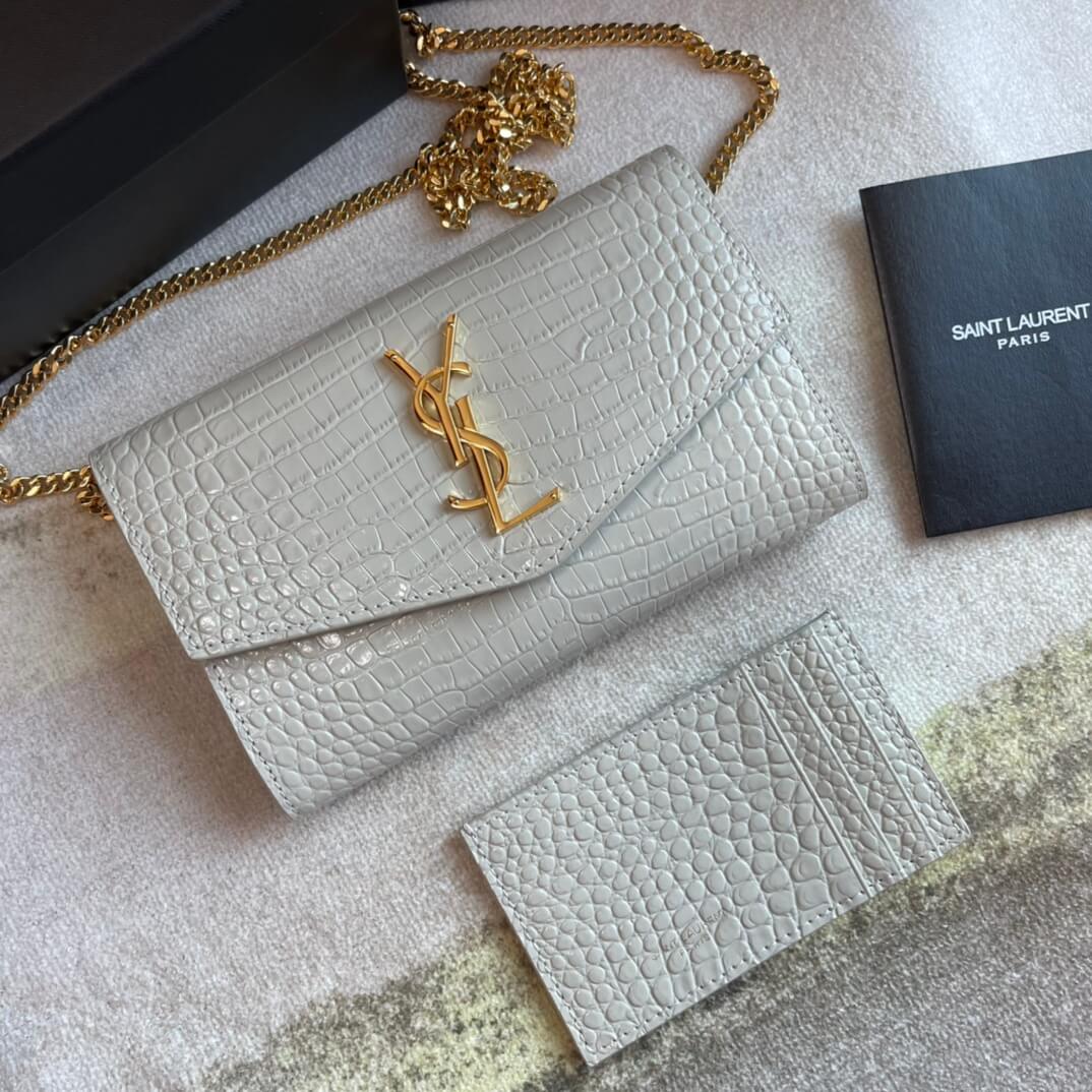 YS-L607788 shoulder bag dirty white Leather golden color Crocodile pattern