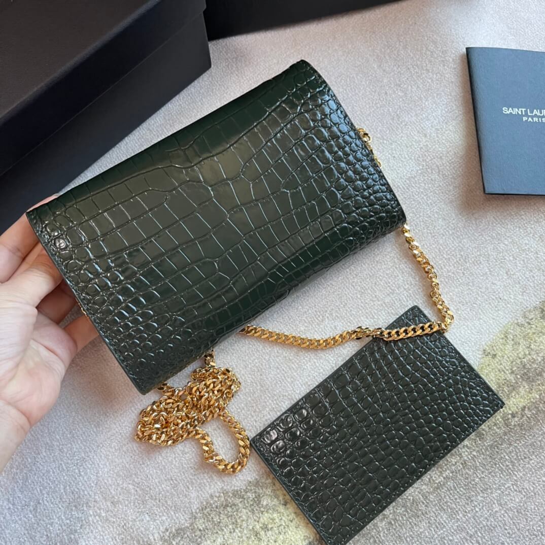 YS-L607788 shoulder bag green Leather golden color Crocodile pattern