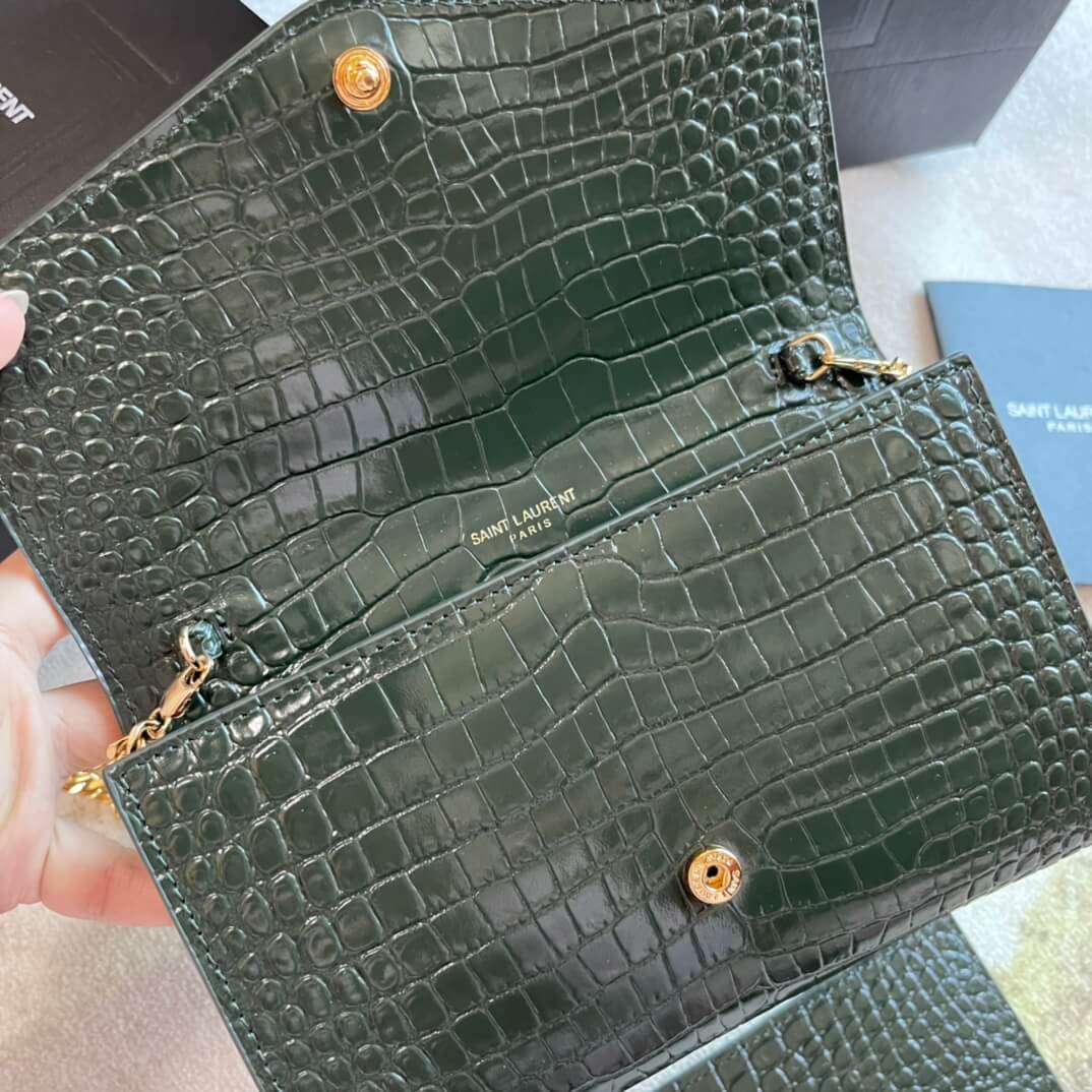 YS-L607788 shoulder bag green Leather golden color Crocodile pattern