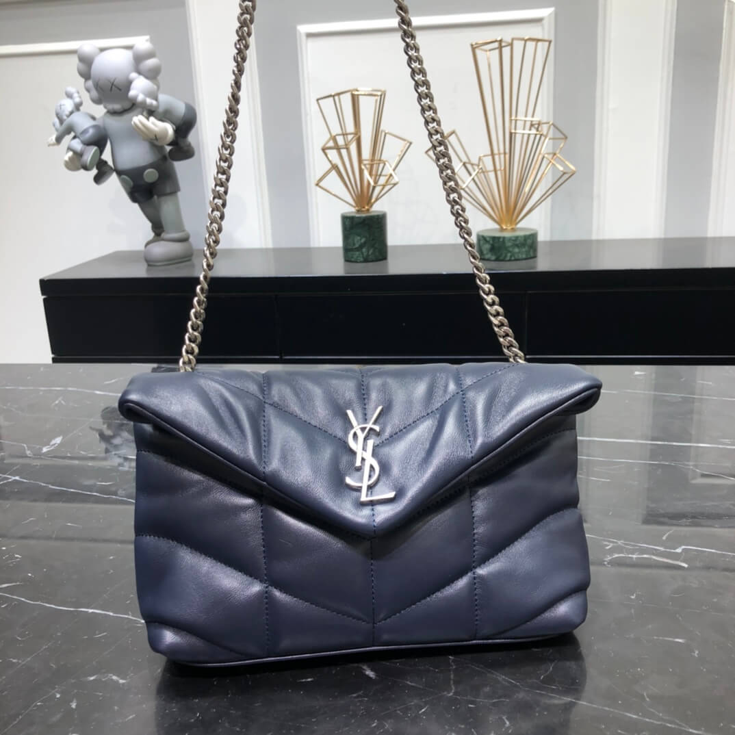 YSL 620333 Loulou Puffer Monogram black 23cm blue/Silver hardware