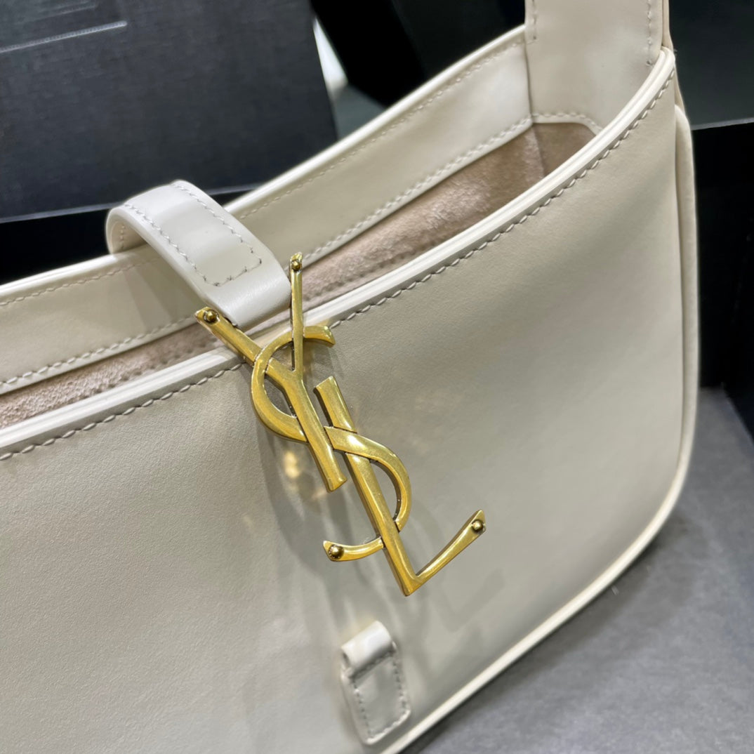 YS-L Subaxillary Bag WHITE Cowhide Leather Gold Hardware 657228