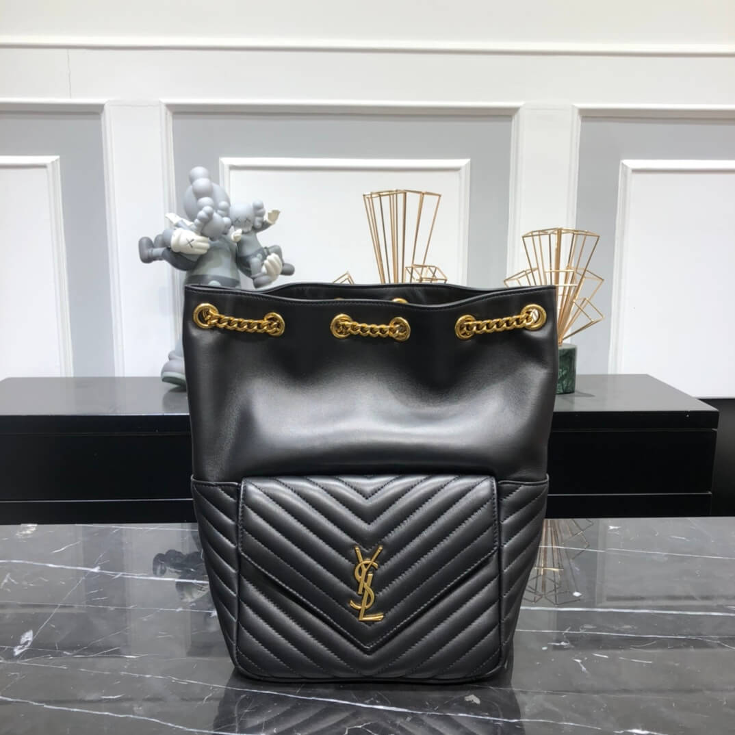 YSL 672609 backpack Leather black apricot white