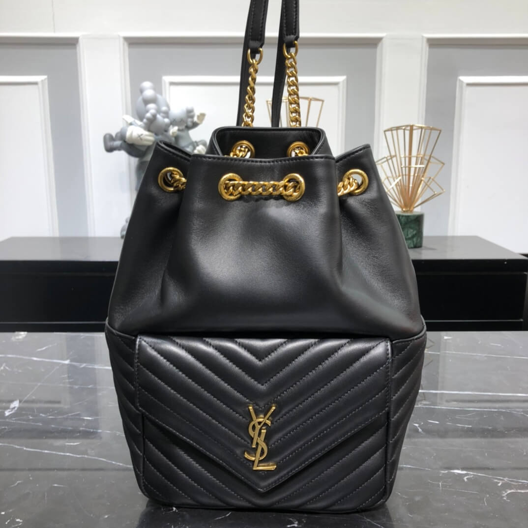 YSL 672609 backpack Leather black apricot white