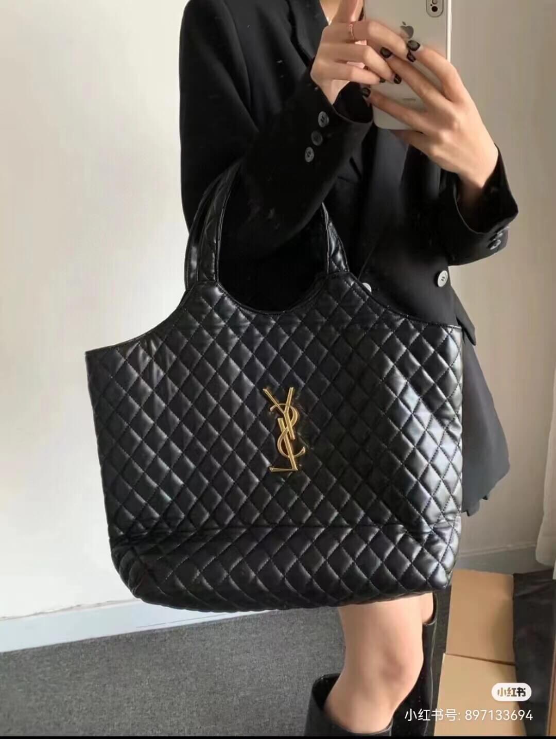 YSL 698651 tote Handbag black Lambskin Super large space 58cm