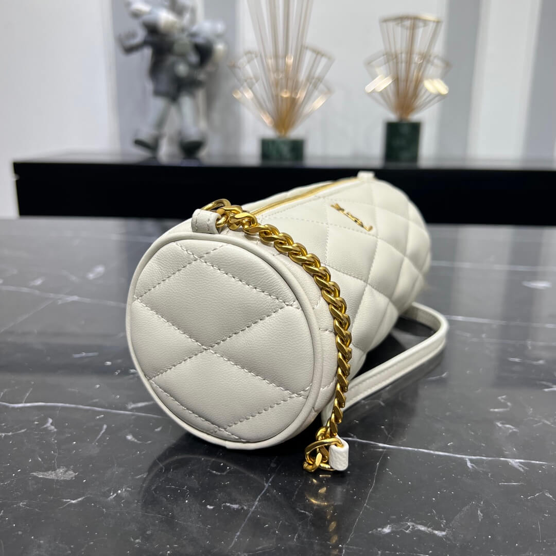 YSL Cross Body Bags Shoulder Bag White Leather Gold Chain Y-699703