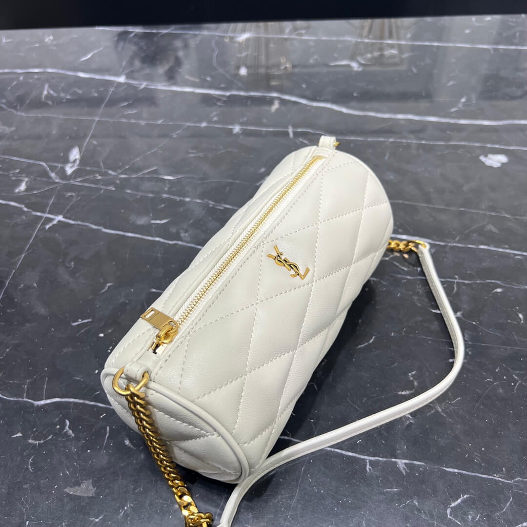 YSL Cross Body Bags Shoulder Bag White Leather Gold Chain Y-699703