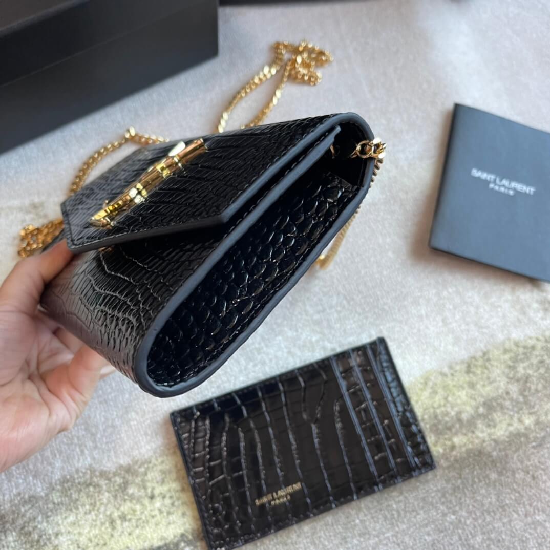 YS-L607788 shoulder bag black Leather golden color Crocodile pattern