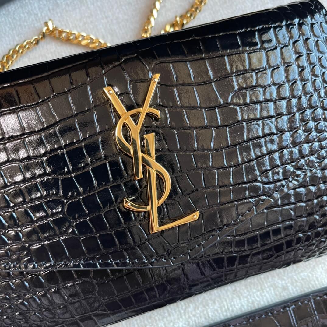 YS-L607788 shoulder bag black Leather golden color Crocodile pattern