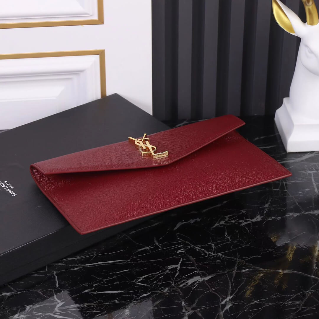 YS-L565739 Clutch bag red metallic silver Leather Free shipping