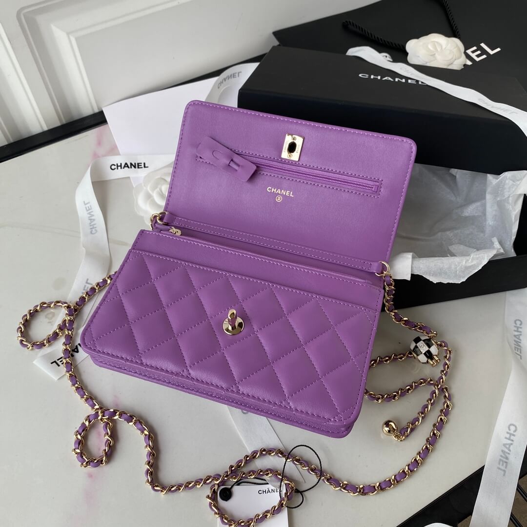 CHA AP1450 Wallet on chain shoulder bag purple Lambskin