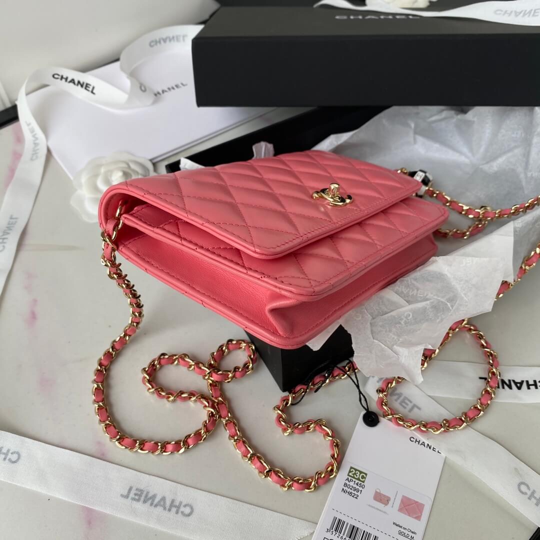 CHA AP1450 Wallet on chain shoulder bag rose red Lambskin