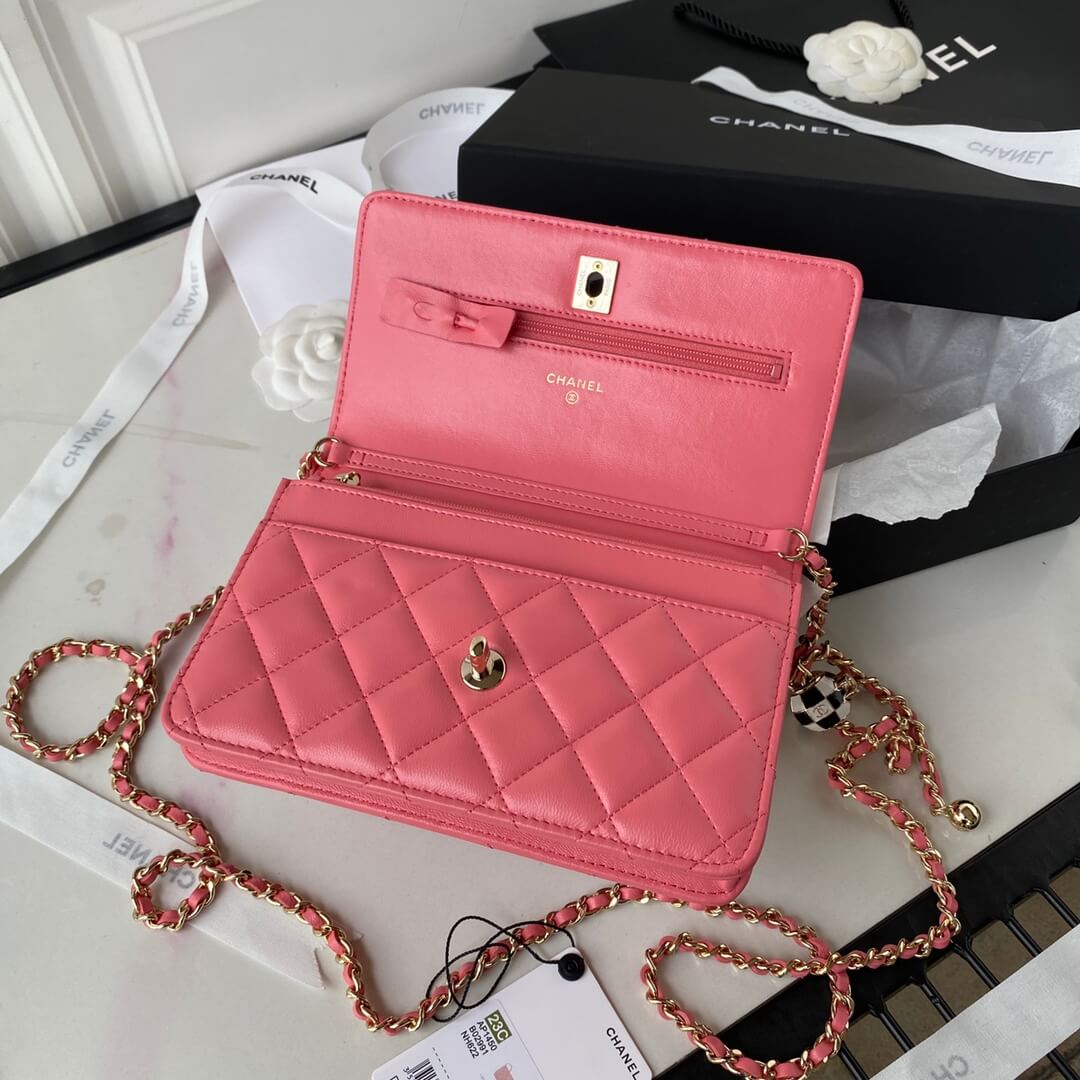 CHA AP1450 Wallet on chain shoulder bag rose red Lambskin