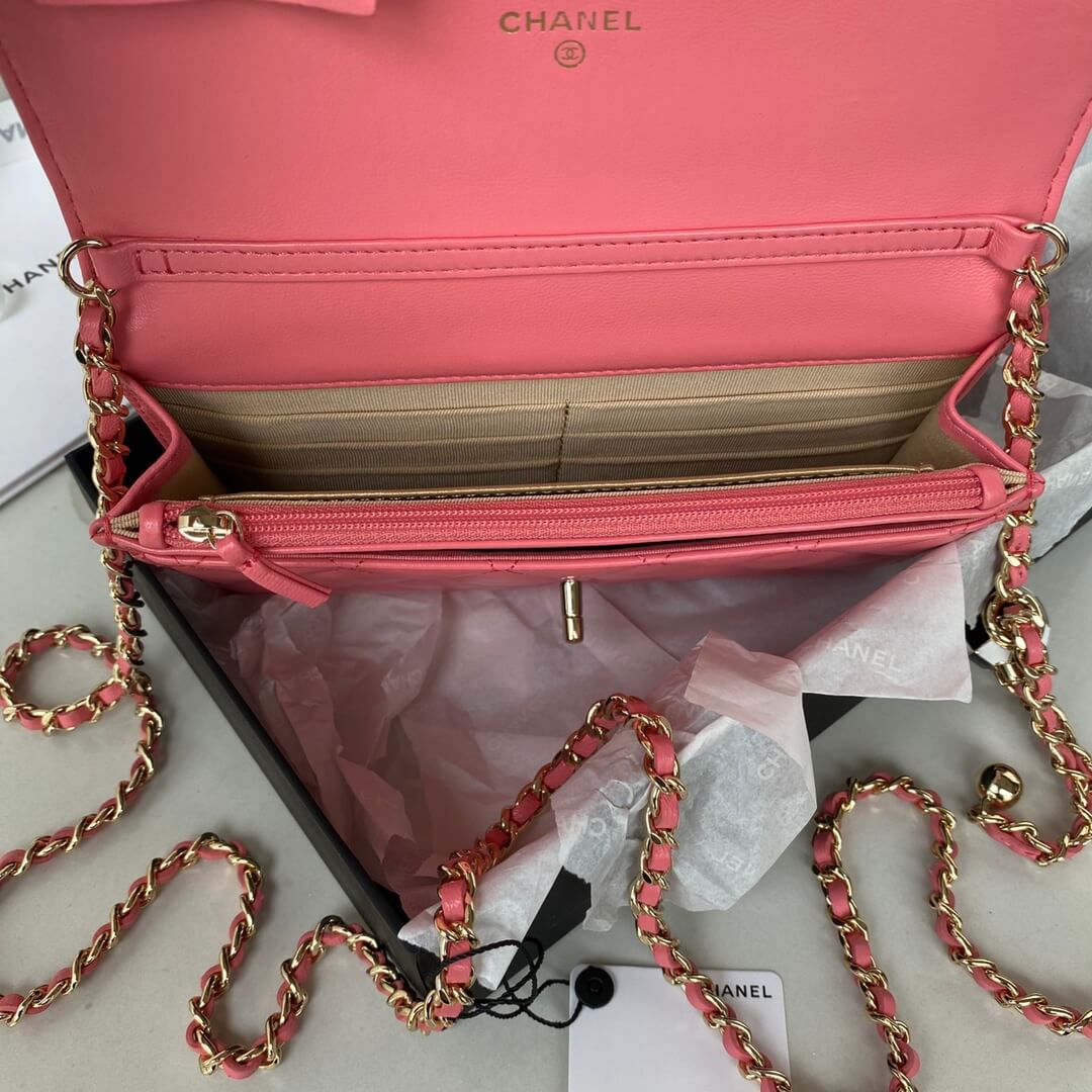 CHA AP1450 Wallet on chain shoulder bag rose red Lambskin