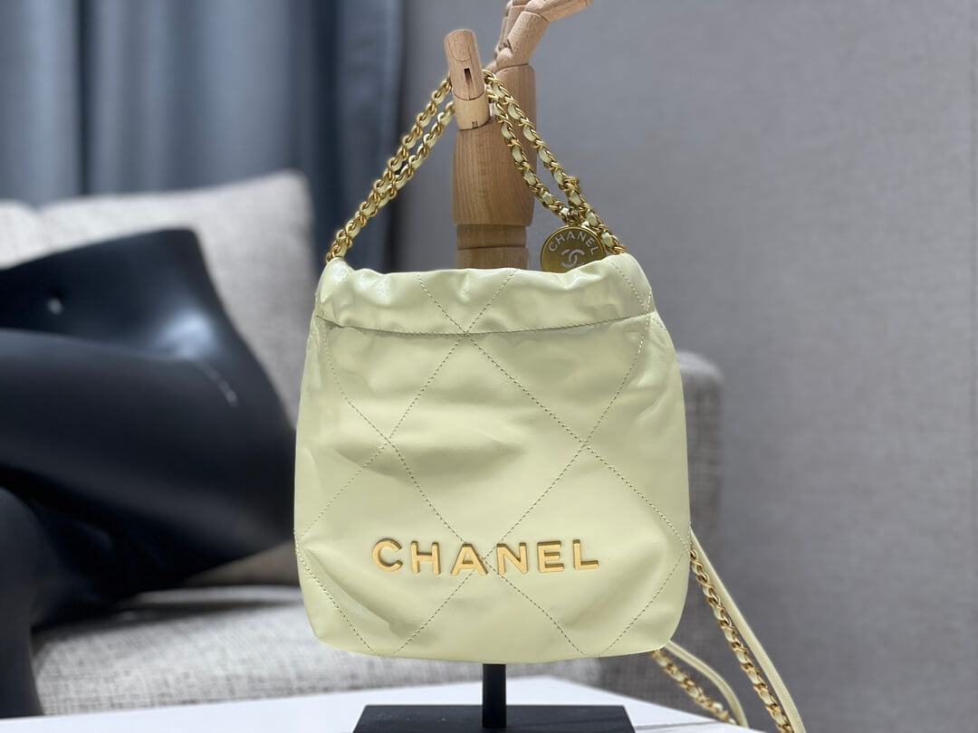 CHA AS3980 Chan 22 MINI Handbag Calfskin light yellow