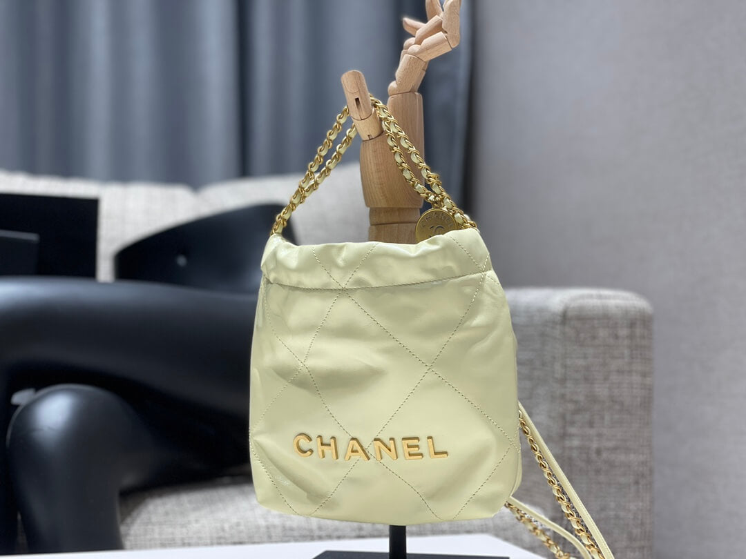 CHA AS3980 Chan 22 MINI Handbag Calfskin light yellow