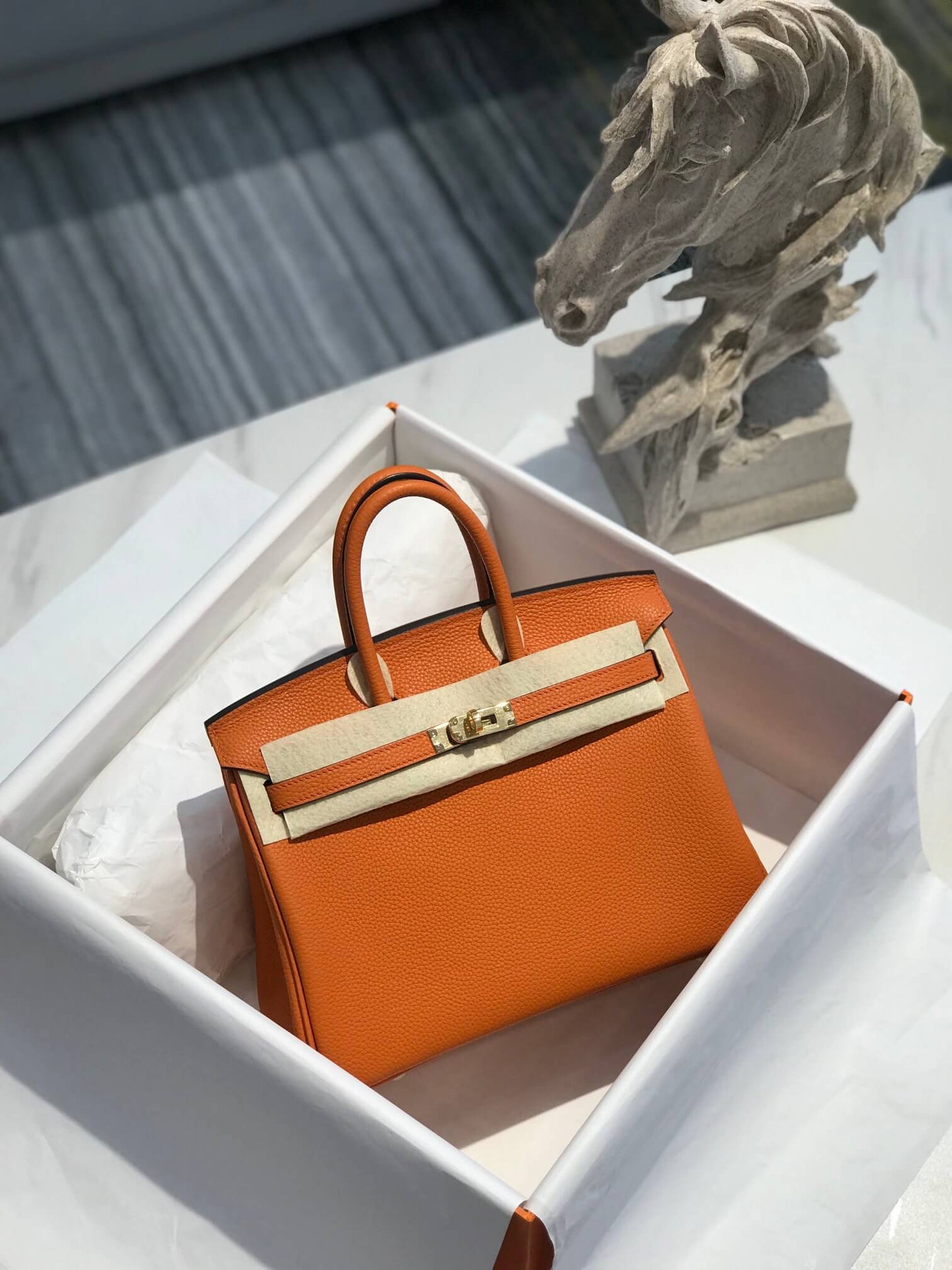 HM Birkin bag 25/30 togo leather orange gold hardware