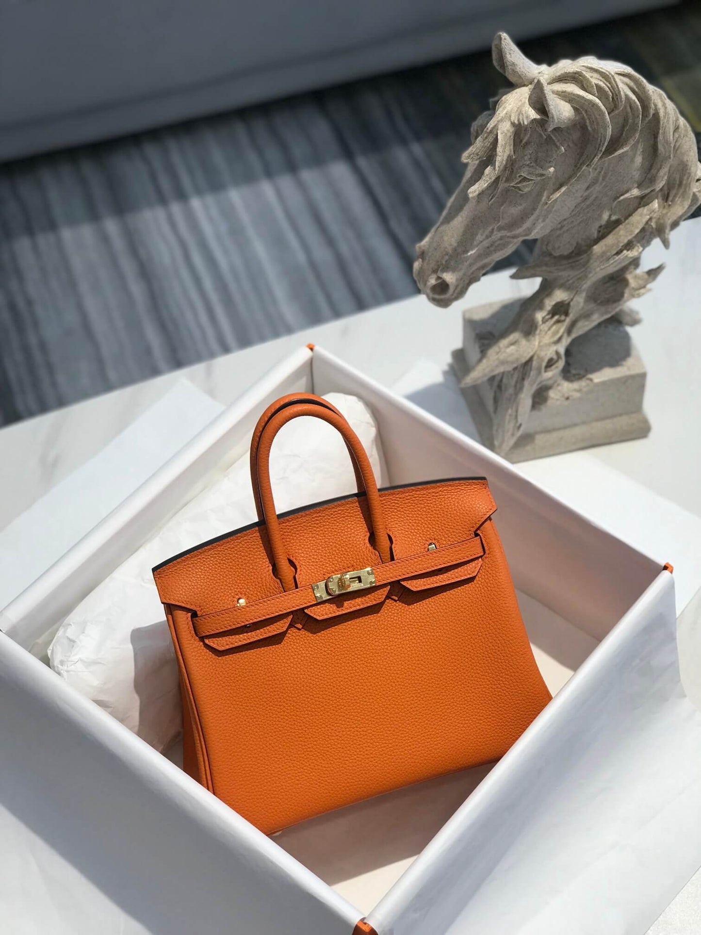 HM Birkin bag 25/30 togo leather orange gold hardware