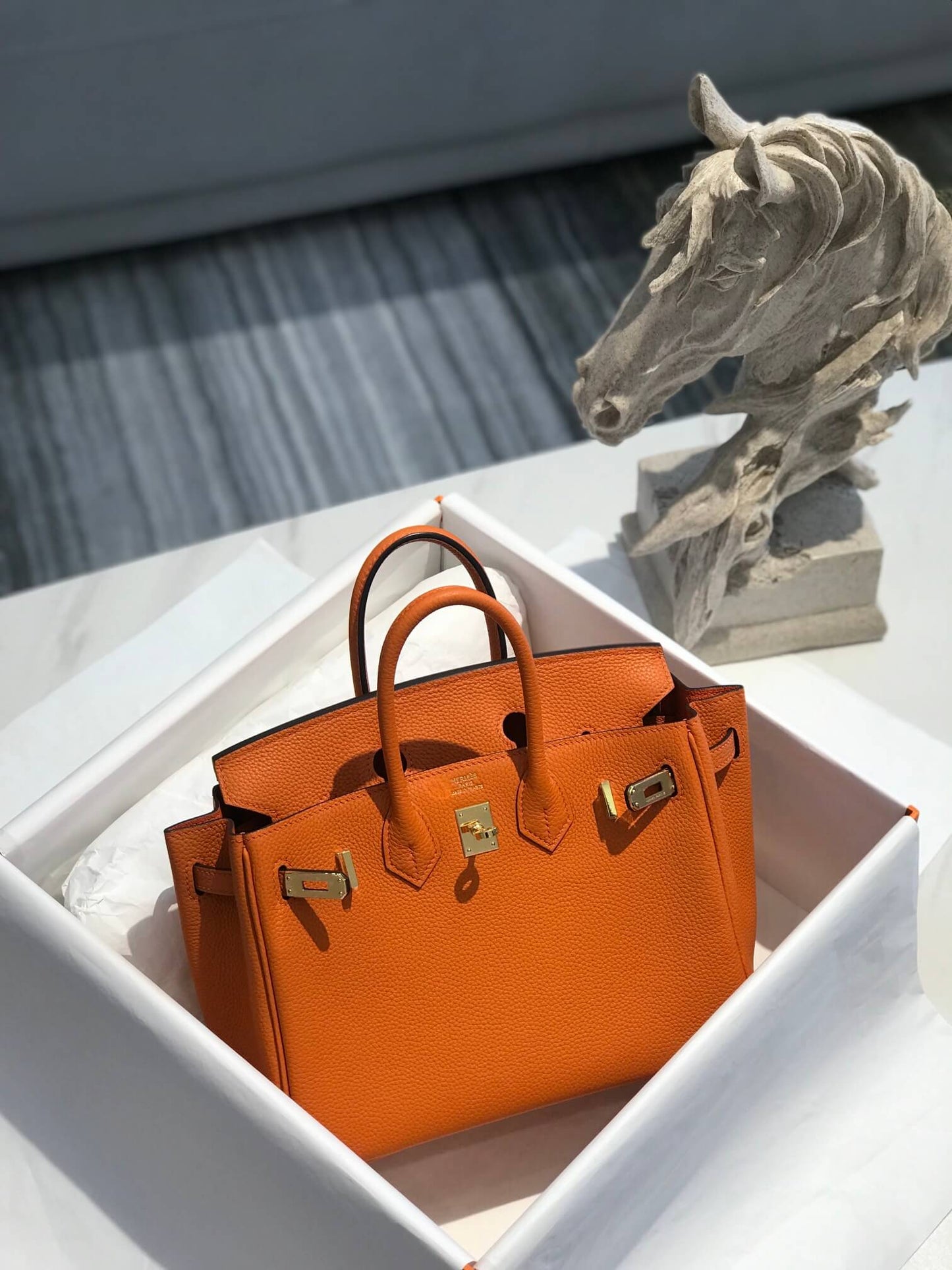 HM Birkin bag 25/30 togo leather orange gold hardware