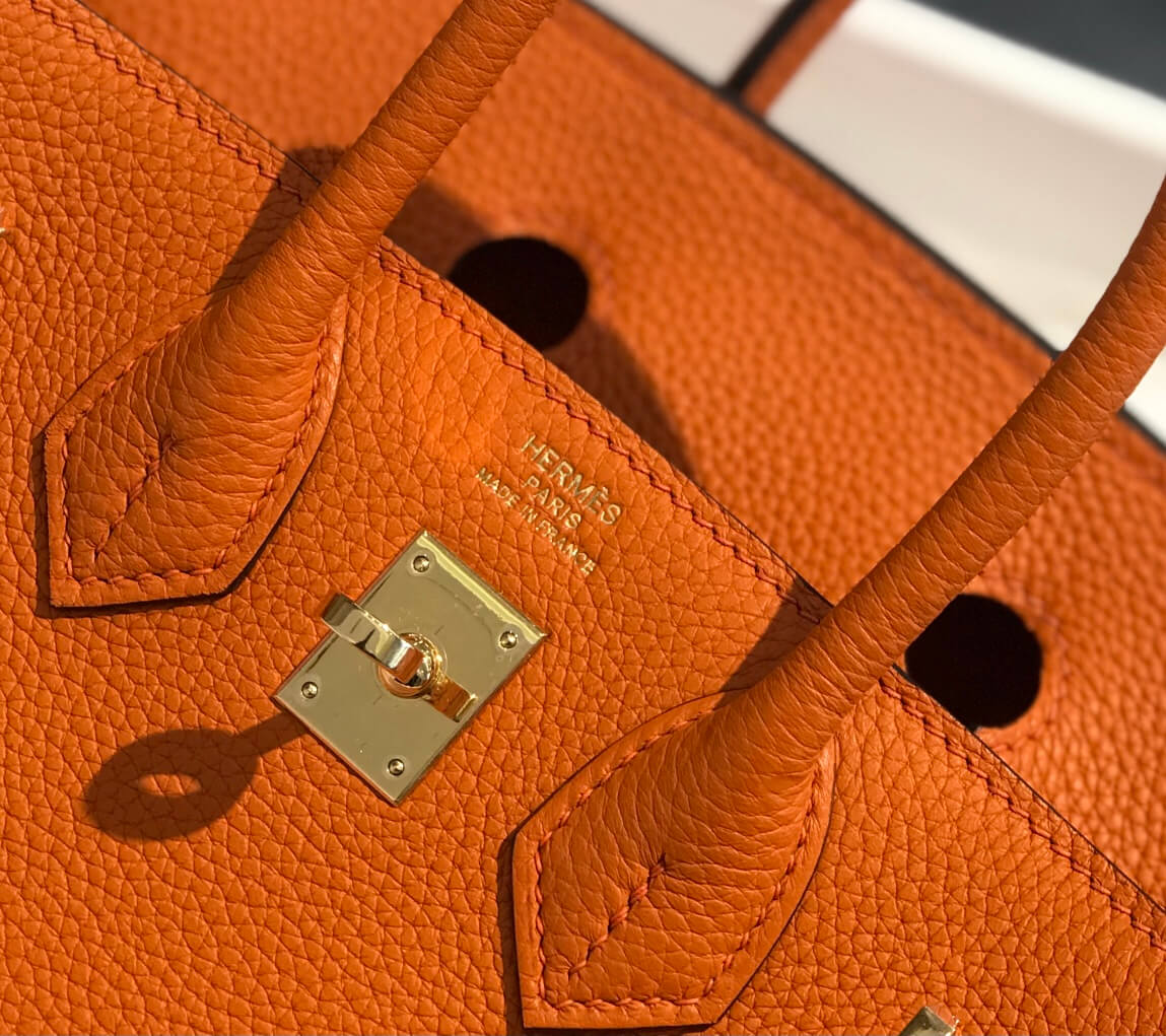 HM Birkin bag 25/30 togo leather orange gold hardware