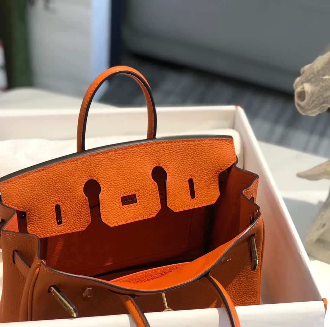 HM Birkin bag 25/30 togo leather orange gold hardware