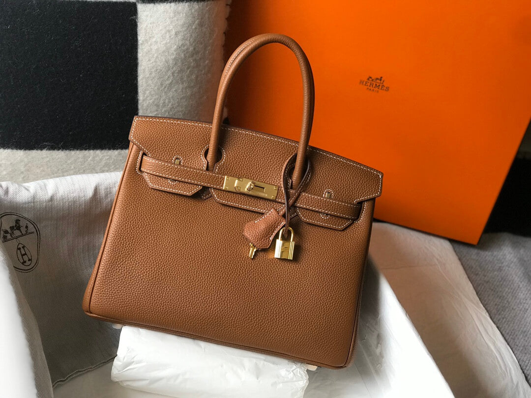 HM Birkin 35cm bag brown togo leather gold hardware cotton thread