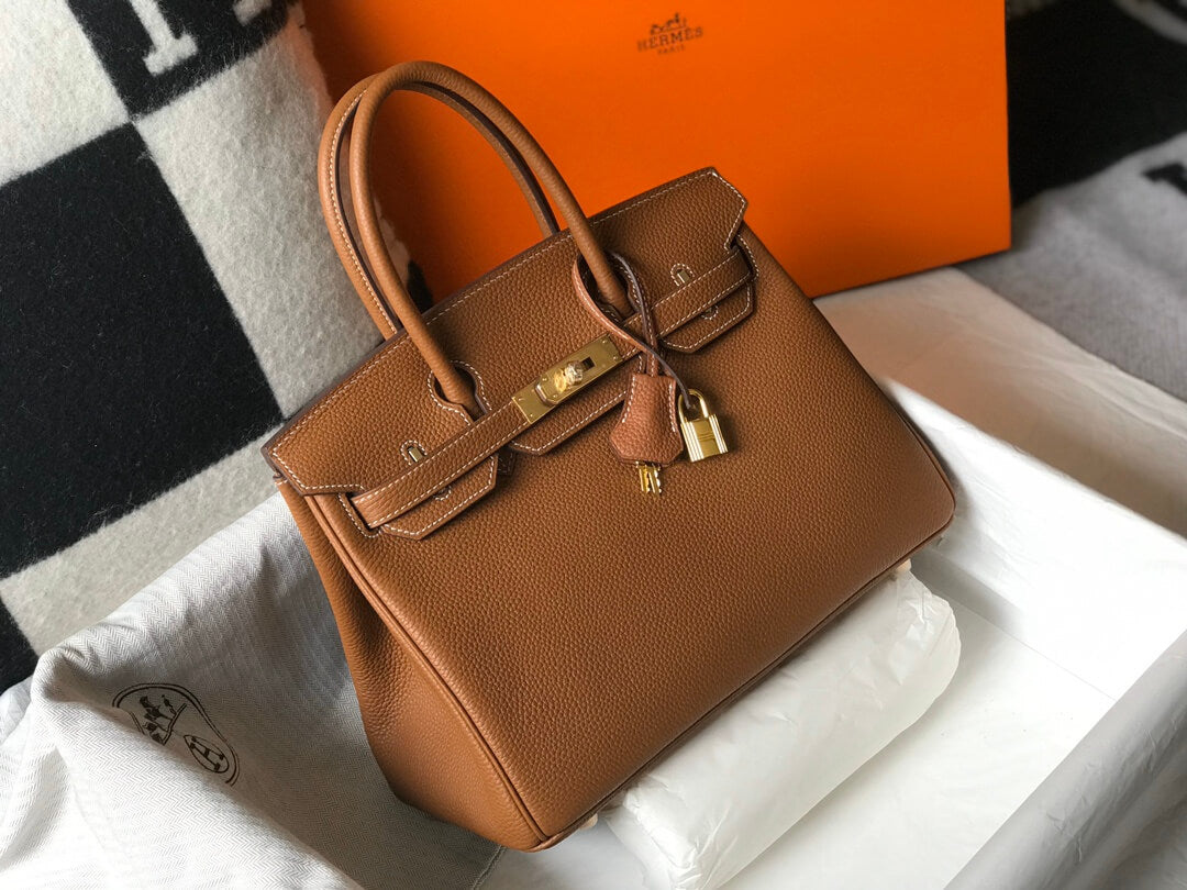 HM Birkin 35cm bag brown togo leather gold hardware cotton thread