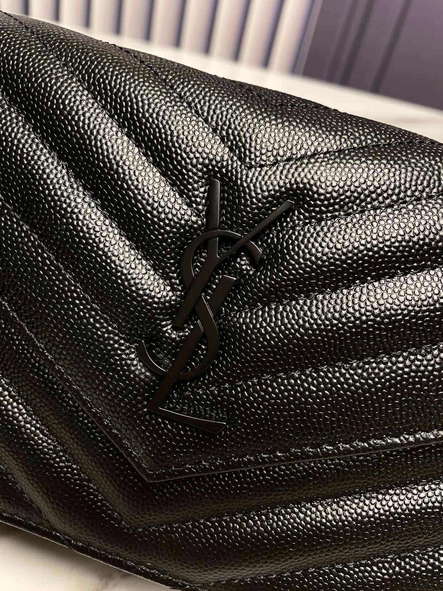 YSL BLACK ENVELOPE SMALL BAG IN MIX MATELASSÉ GRAIN DE POUDRE EMBOSSED LEATHER 393953