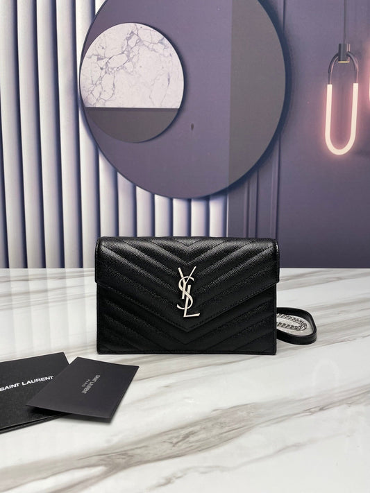 YSL BLACK SILVER HARDWARE ENVELOPE SMALL BAG 