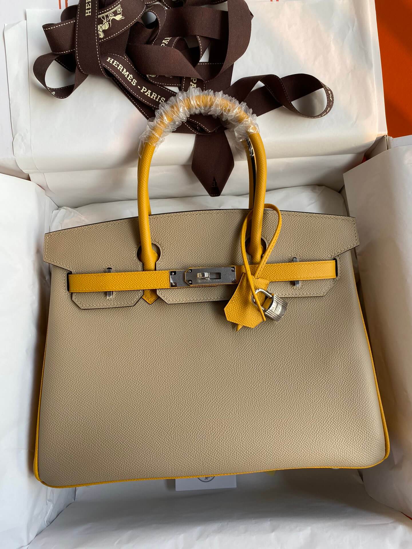 birkin 30 yellow grey silver epsom