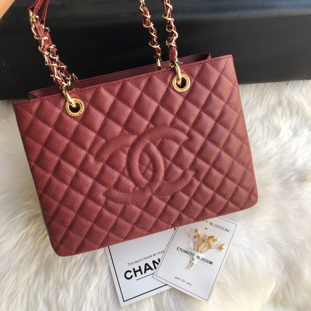 CHA TOTE BAG MAROON CAVIAR GOLD HARDWRE 50995