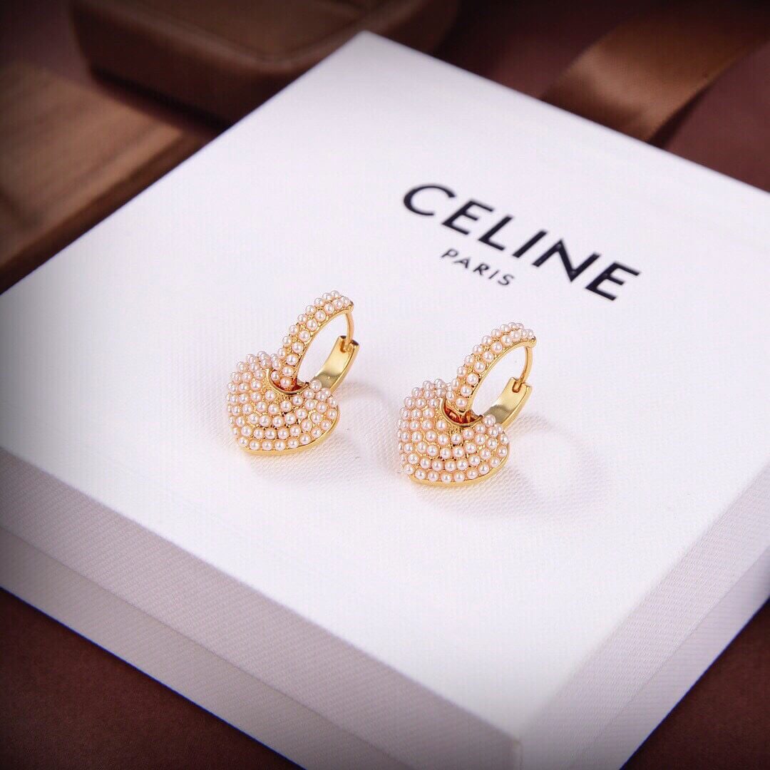 Celine New Gold Love Pearl Personalized French Earrings EH13168A11