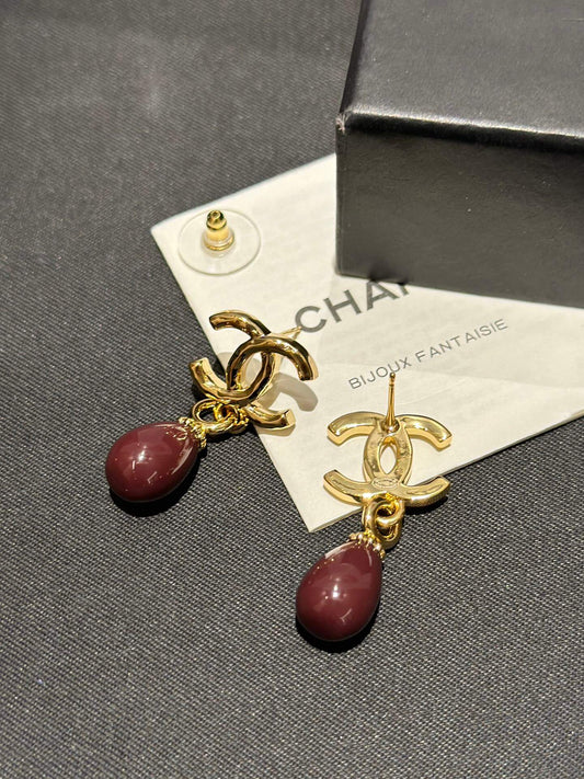 Chanel Light Luxury Fashion Earrings Gold C Brown Drops Ear Lady EHC14368C9