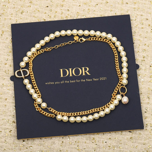 Dior Chain Pearl Necklace Elegant Style XL13168A8