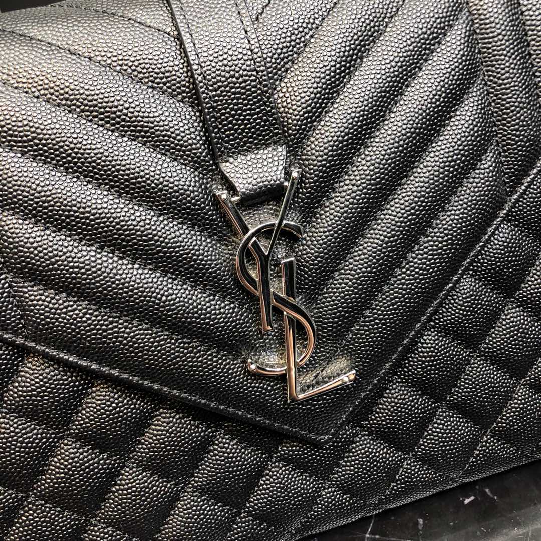 silver logo black leather bag